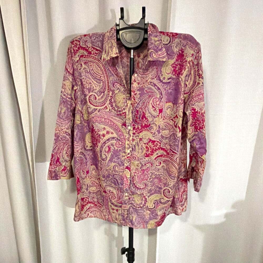 Lauren Ralph Lauren Paisley Collared Button-Up Woven Cotton Blouse Women 2X